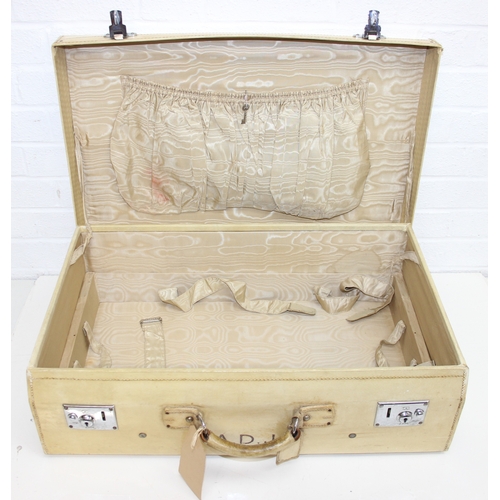 288 - A vintage vellum coloured suitcase by William Parks of Eastbourne, watered silk lined interior, with... 
