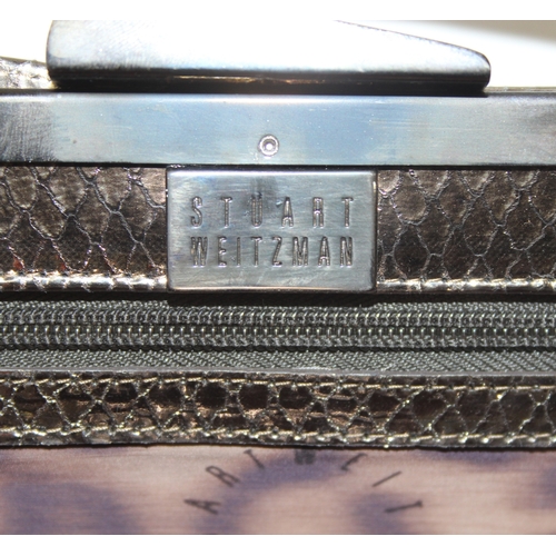 217 - Stuart Weitzman ladies' evening snap-shut clutch bag in metallic snakeskin style finish, 30cm W