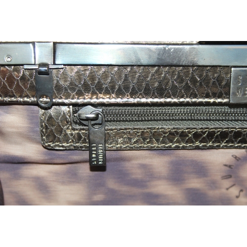 217 - Stuart Weitzman ladies' evening snap-shut clutch bag in metallic snakeskin style finish, 30cm W