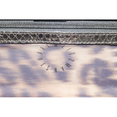 217 - Stuart Weitzman ladies' evening snap-shut clutch bag in metallic snakeskin style finish, 30cm W