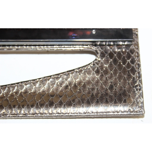 217 - Stuart Weitzman ladies' evening snap-shut clutch bag in metallic snakeskin style finish, 30cm W