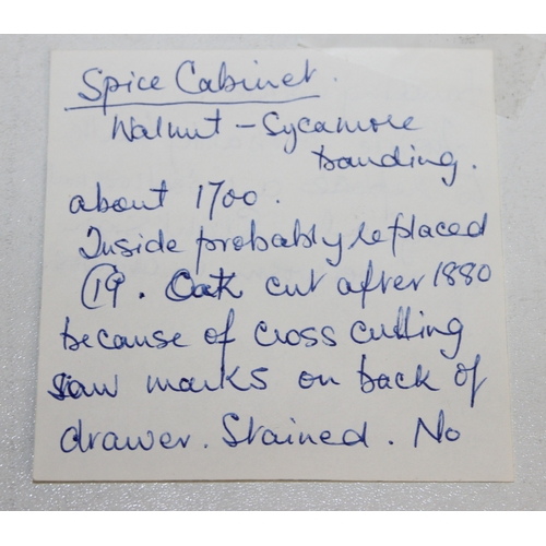 289 - An antique oak and walnut with sycamore banding spice cupboard, in part Queen Anne period c.1700 wit... 