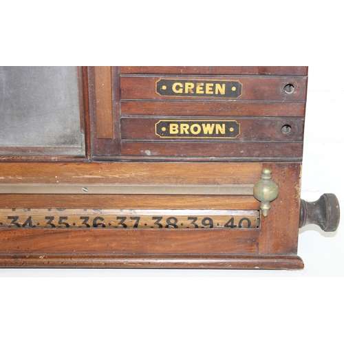290 - An antique or vintage wooden wall-mountable snooker scoreboard with chalkboard to centre, 110cm W x ... 