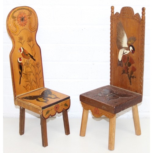 291 - Three vintage pieces of highly decorated scratch-built small furniture or apprentice pieces, to incl... 