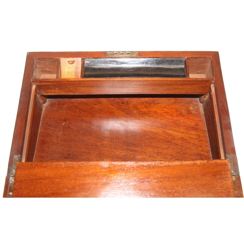 292 - A Victorian parquetry wooden writing slope with geometric marquetry inlaid details, blue velvet lini... 