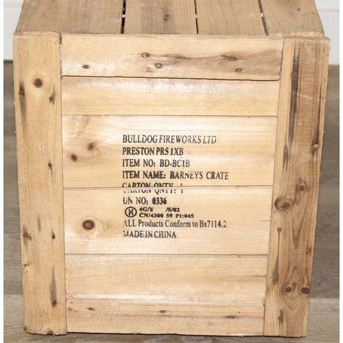 295 - Vintage wooden Bulldog Fireworks advertising lidded-crate, 81cm x 32cm x 38cm