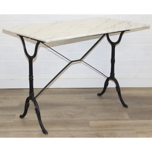 316 - Marble topped table with iron base, 100cm x 60cm x 70cm