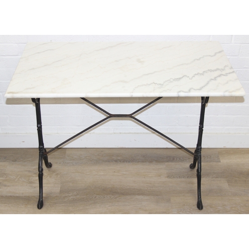 316 - Marble topped table with iron base, 100cm x 60cm x 70cm