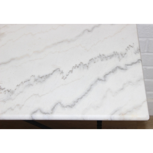 316 - Marble topped table with iron base, 100cm x 60cm x 70cm