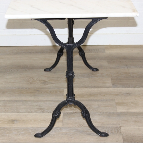 316 - Marble topped table with iron base, 100cm x 60cm x 70cm