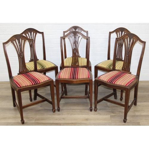 60 - A set of six Hepplewhite style dining chairs with harlequin-coloured seats, likely early 20th centur... 