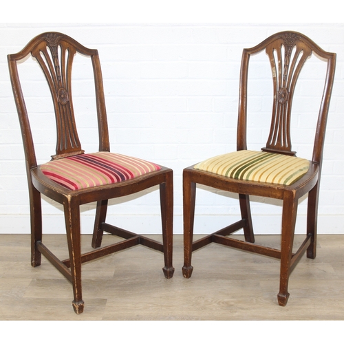 60 - A set of six Hepplewhite style dining chairs with harlequin-coloured seats, likely early 20th centur... 