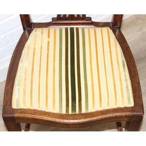 60 - A set of six Hepplewhite style dining chairs with harlequin-coloured seats, likely early 20th centur... 