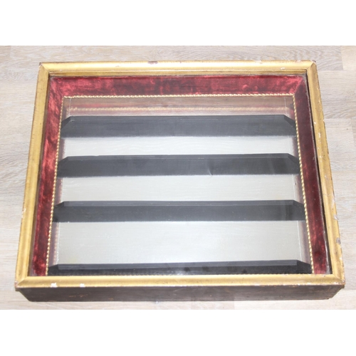 298 - Vintage glazed wall mountable display shelves, ideal antique fair display cabinet, 69cm x 14cm x 58c... 