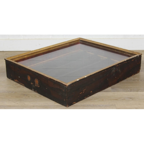 298 - Vintage glazed wall mountable display shelves, ideal antique fair display cabinet, 69cm x 14cm x 58c... 