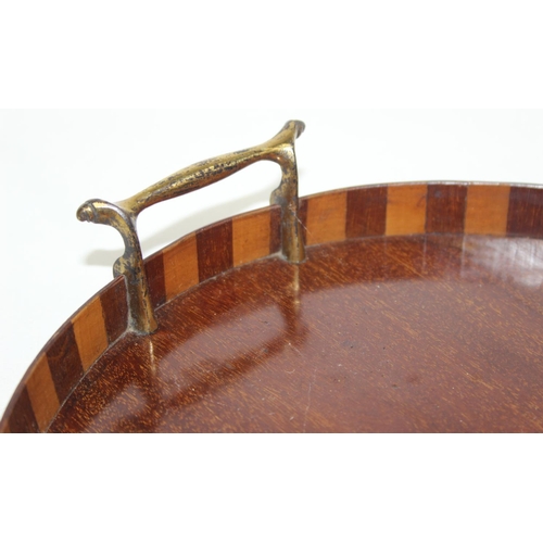 299A - Two wooden serving trays to incl an Edwardian Sheraton Revival example with centre shell detail and ... 