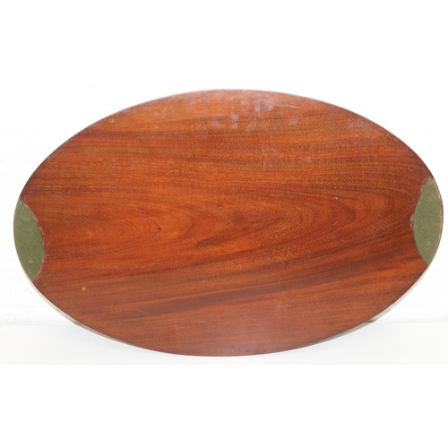 299A - Two wooden serving trays to incl an Edwardian Sheraton Revival example with centre shell detail and ... 