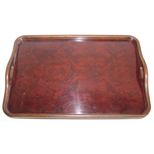 299A - Two wooden serving trays to incl an Edwardian Sheraton Revival example with centre shell detail and ... 
