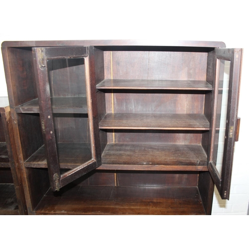 10 - A large two-piece bookcase or display shelves with glazed cupboard, early-mid 20th century, 296cm x ... 