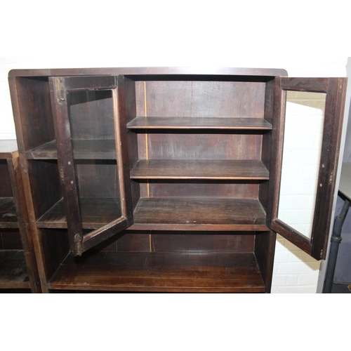 10 - A large two-piece bookcase or display shelves with glazed cupboard, early-mid 20th century, 296cm x ... 