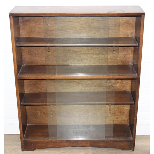 93 - Mid-20th century oak bookcase with two sets of glass sliding doors, 91cm x 25cm x 113cm