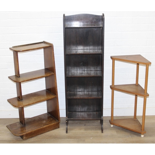 88 - Three sets of shelves to include inglenook bookcase, retro corner what-not stand and vintage open sh... 