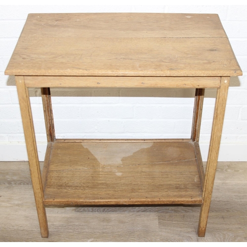 179 - Nest of two oriental style lacquered tables with mother of pearl inlay and a light oak side table wi... 