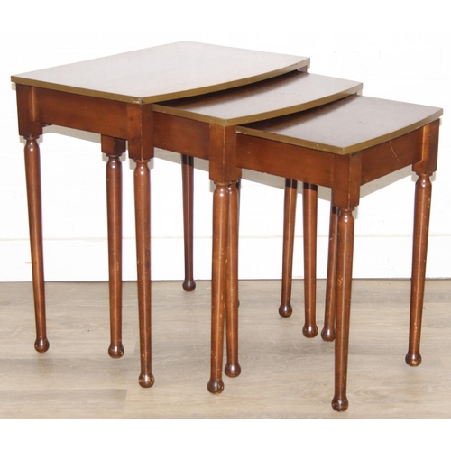 84 - Oak nest of tables with bow fronts, the largest 50cm x 36cm x 55cm