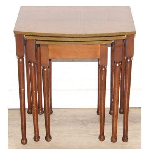 84 - Oak nest of tables with bow fronts, the largest 50cm x 36cm x 55cm