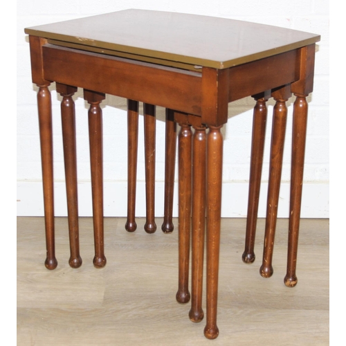 84 - Oak nest of tables with bow fronts, the largest 50cm x 36cm x 55cm