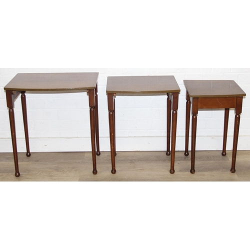 84 - Oak nest of tables with bow fronts, the largest 50cm x 36cm x 55cm