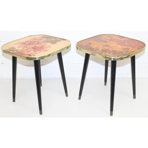 90 - Two retro tables with floral design tops, each 30cm x 30cm x 33cm