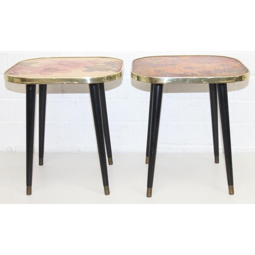 90 - Two retro tables with floral design tops, each 30cm x 30cm x 33cm