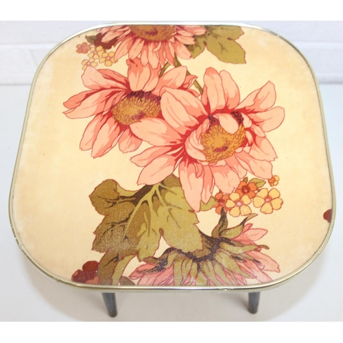 90 - Two retro tables with floral design tops, each 30cm x 30cm x 33cm