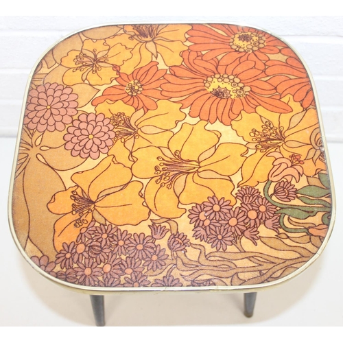 90 - Two retro tables with floral design tops, each 30cm x 30cm x 33cm