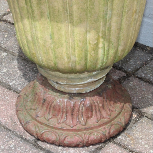 322 - Antique ceramic garden urn with cast iron base, 43cm diameter x 48cm tall