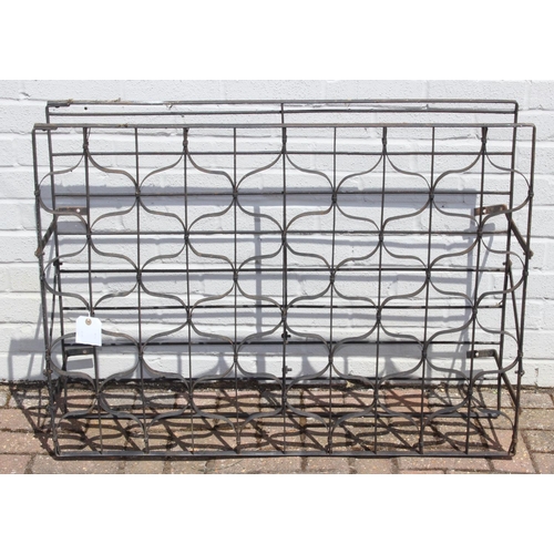 323 - Vintage wrought iron wall mountable 80 bottle wine rack, 103cm x 35cm x 75cm