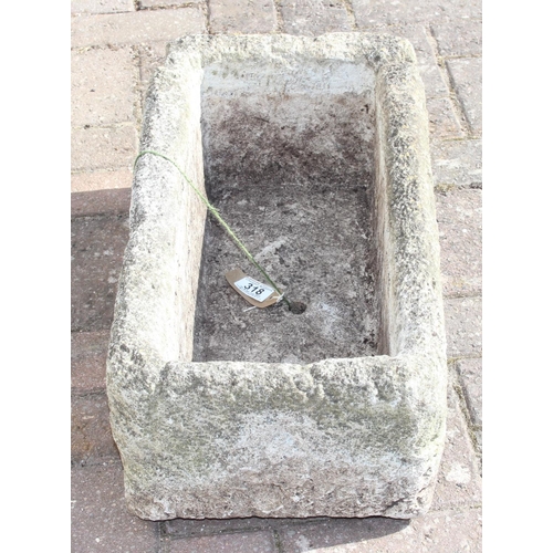318 - An antique carved stone garden trough or planter, likely 19th century, 57cm x 30cm x 19cm