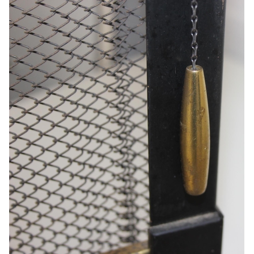 299B - An unusual antique style brass fire screen with metal chain-mail mesh drapery on pulley system, 97cm... 