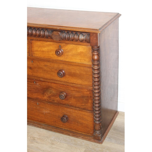31 - A Victorian mahogany chest of drawers with decorative turned adornments, two over three, 128cm x 48c... 