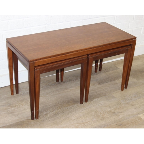 199B - Retro nest of tables, one long with two square under, unmarked but possibly Fyne Layde Afromosia ran... 