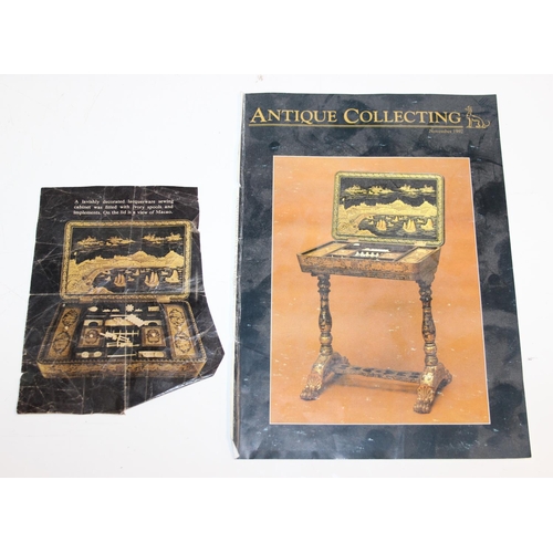 32 - A 19th century Chinese export lacquer work table or sewing table, the top with rounded corners, deco... 