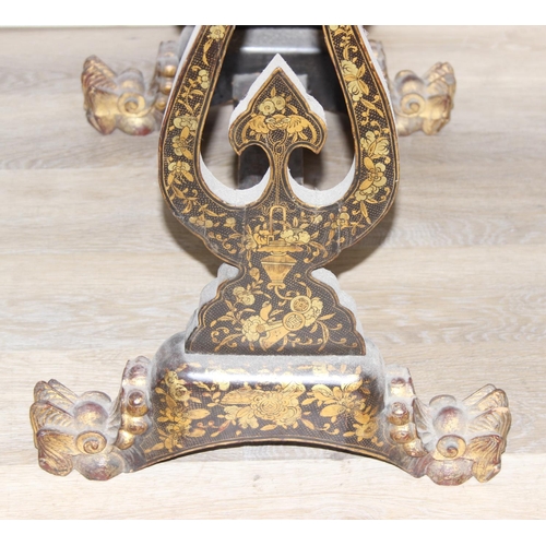 32 - A 19th century Chinese export lacquer work table or sewing table, the top with rounded corners, deco... 