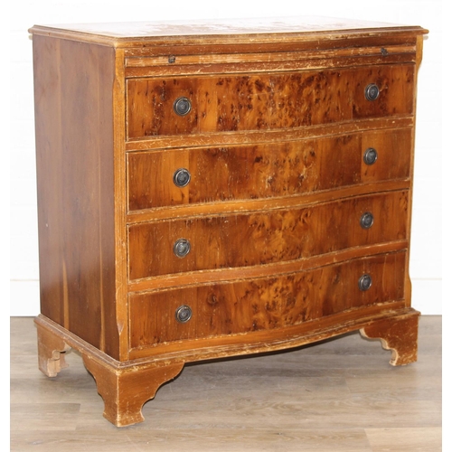 196 - An antique style serpentine 4-drawer chest of drawers with dressing slide, 78cm x 45cm x 79cm