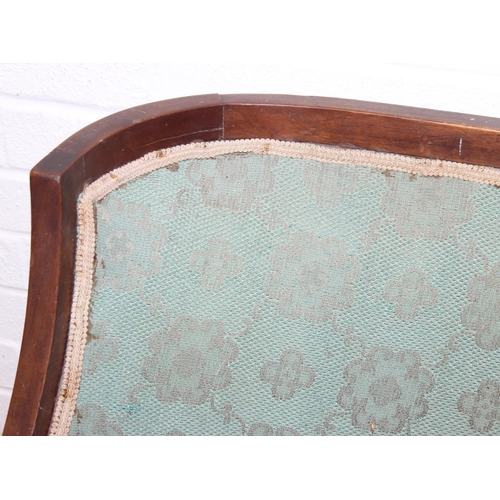 199 - A Regency style turquoise green patterned sofa and armchair with exposed mahogany frame and brass ca... 