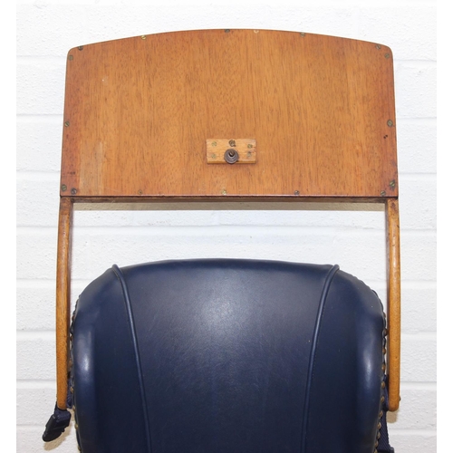 188 - A vintage child's highchair with blue upholstery, 54cm x 52cm x 96cm