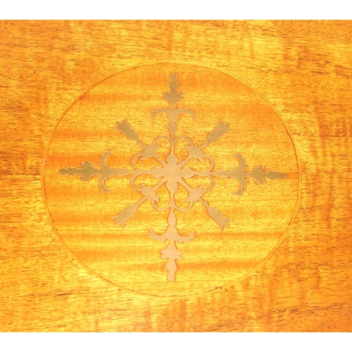 77 - An antique style low round table with inlay and reeded legs, to match library table lot following, 7... 