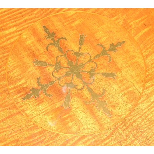 78 - An antique style drum or library table with inlay, four real drawers and four faux drawers, 91cm in ... 