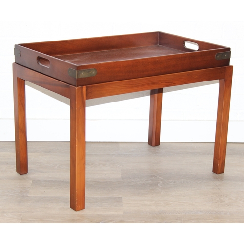 194 - An antique style butler's serving tray on stand, mahogany finish, 20th century, 66cm x 43cm x 50cm