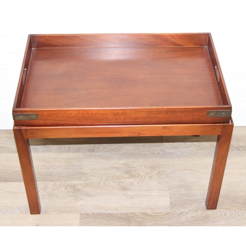 194 - An antique style butler's serving tray on stand, mahogany finish, 20th century, 66cm x 43cm x 50cm